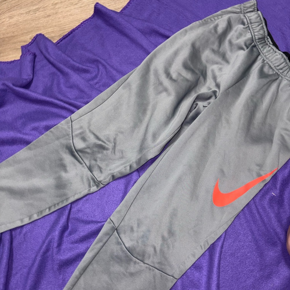Nike Kids Gray Sweatpants with Orange Logo